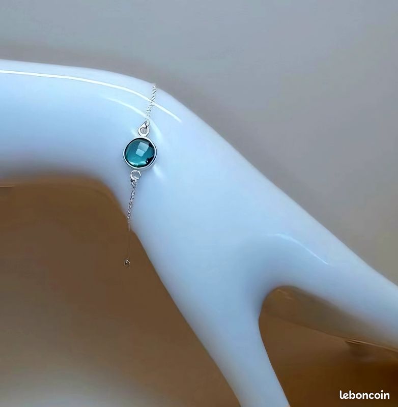 Bracelet En Argent 925 Avec Topaze Blue London Naturelle - Pierre Véritable Irradiée - Neuf étiqueté