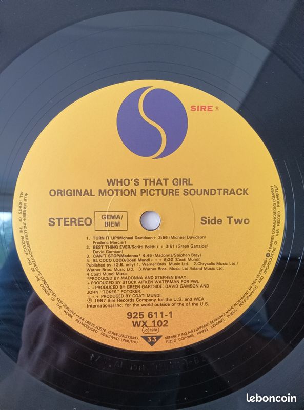 Vinyle 33t Madonna|Who's that girl (LP de 1987) (image 6)