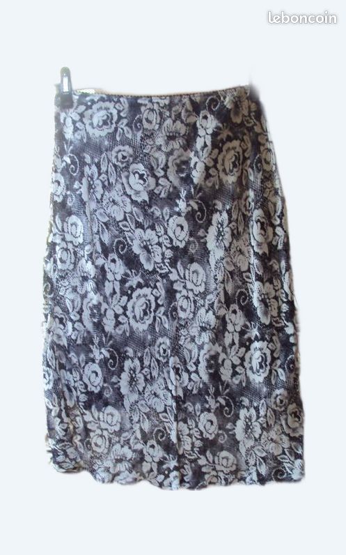 Jupe Mini ROMAN - Noir Et Blanc - Taille 46 - Coton - Occasion Très Bon état