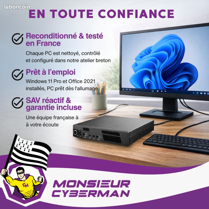 PC Mini Intel i3 W11 Pro SSD 250Go RAM 16Go Écran 22'' Office 2021 (image 4)