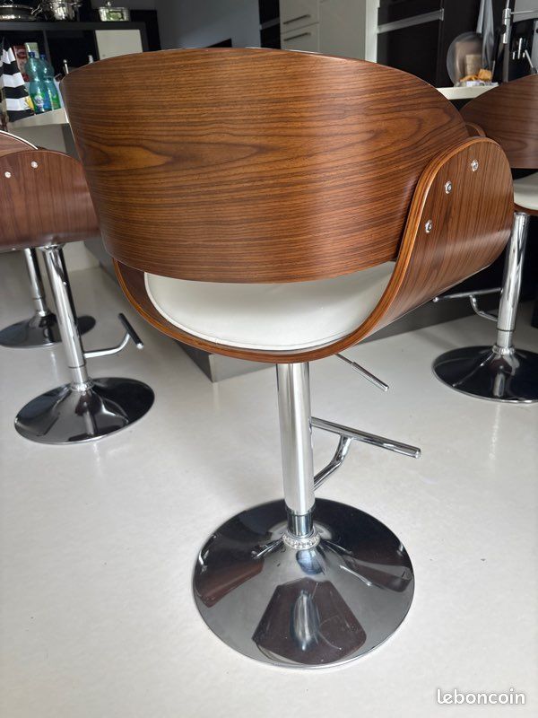 Tabouret de bar design réglable Blanc et bois foncé BENT (image 2)