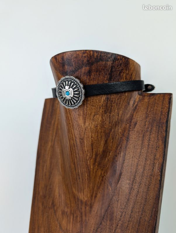 Ensemble Têtière/col De Poitrine Western En Cuir Roulé Perlé - Turquoise/Argent/Noir