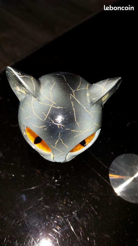 Figurine Tête De Chat En Résine Pierre - Déco Marbrée Verte, Miniature Élégante