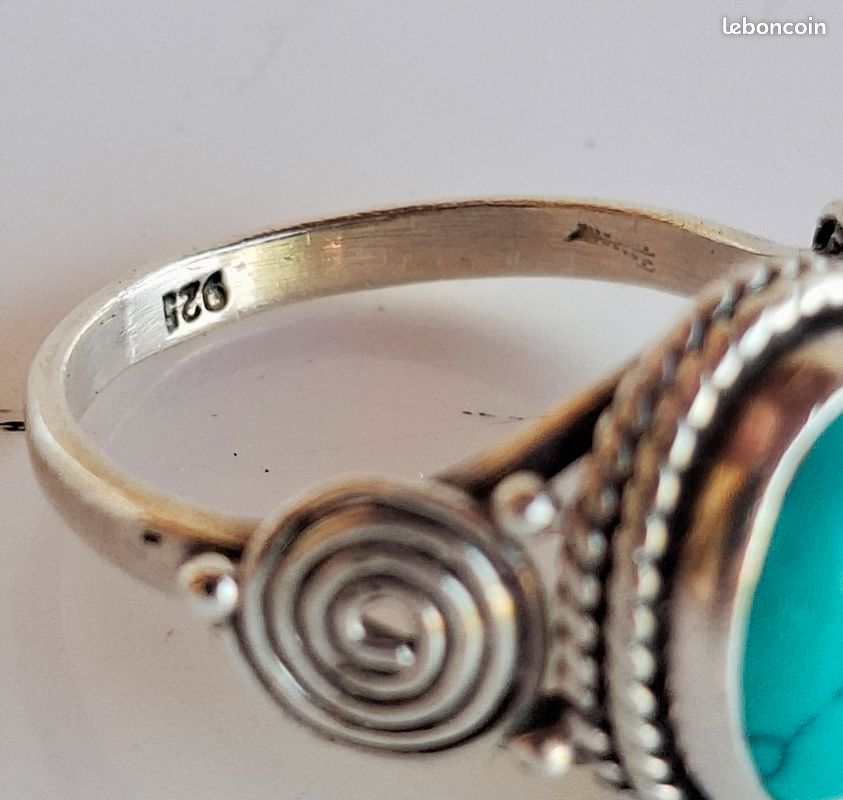 Bague vintage argent massif 925 avec pierre turquoise Motif spirale Shabby Chic Bohème (image 8)