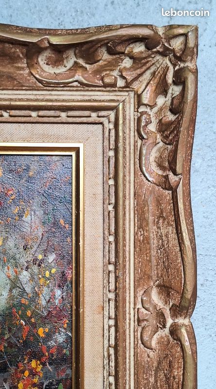 Petit paysage 2 : Tableau (peinture à l'huile) et cadre bois doré 39x34 (image 3)