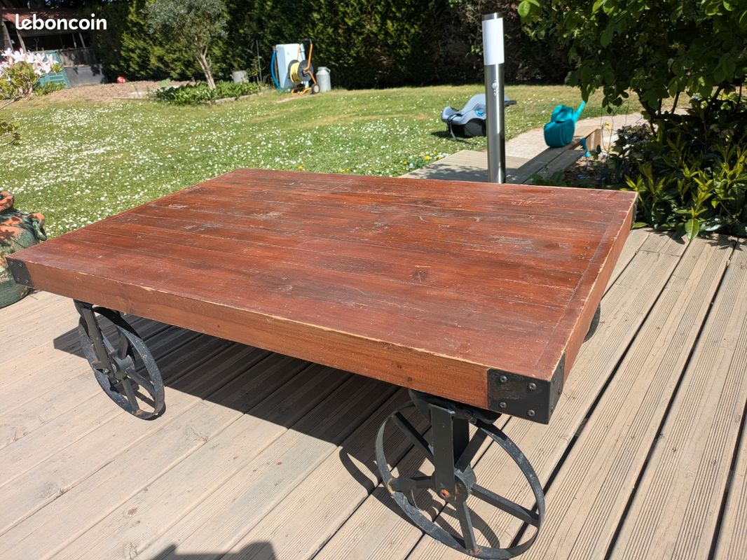 Table basse bois industriel (image 1)