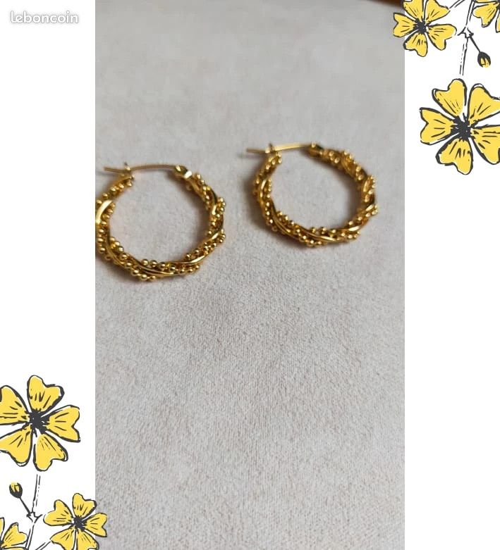 Boucles D'oreilles Créoles Dorées Tressées - Clips - Occasion Bon état