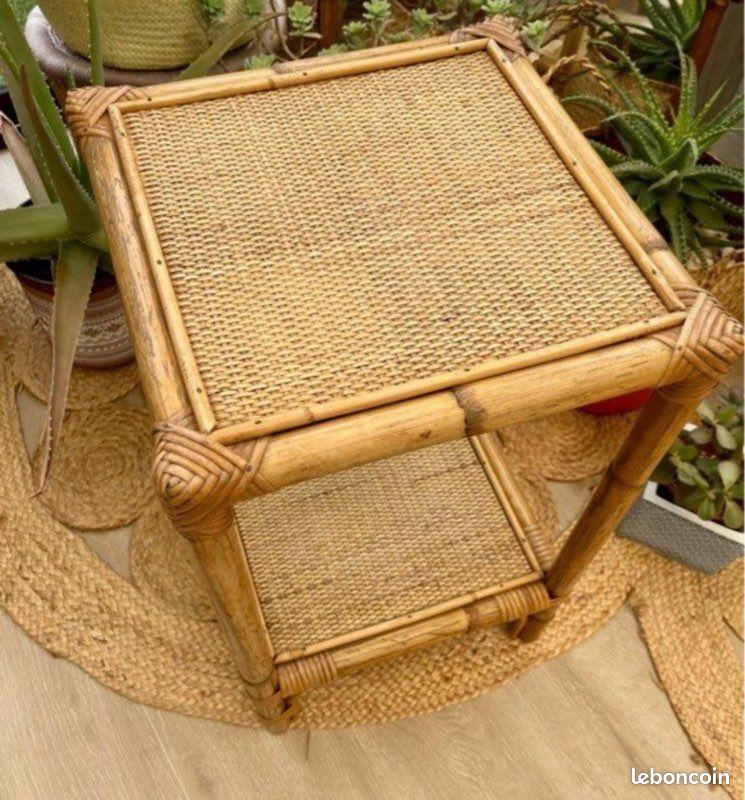 Meuble étagère table osier rotin vintage (image 4)