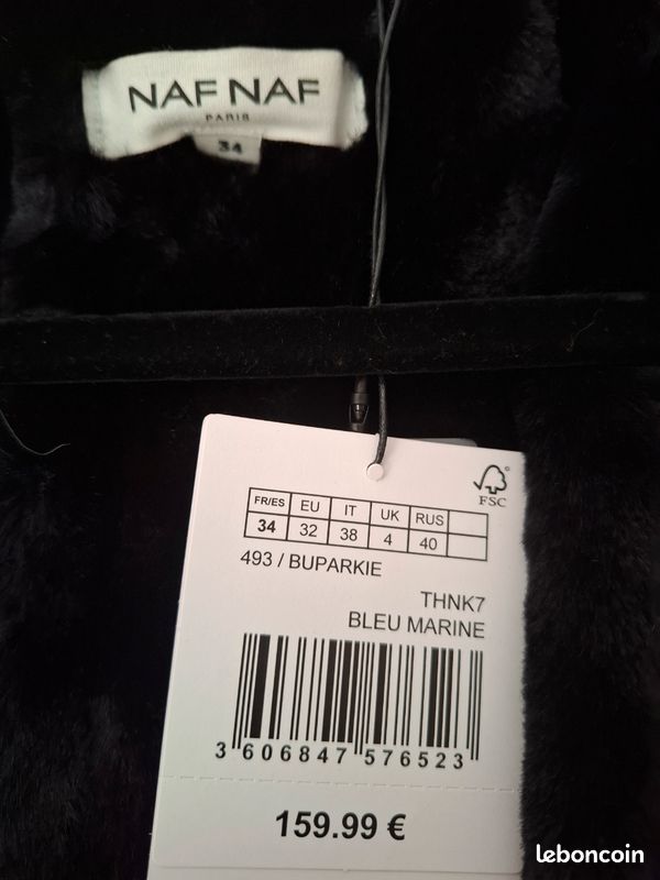 Parka / Manteau Naf Naf NEUF Bleu Marine - Taille 34 (image 4)