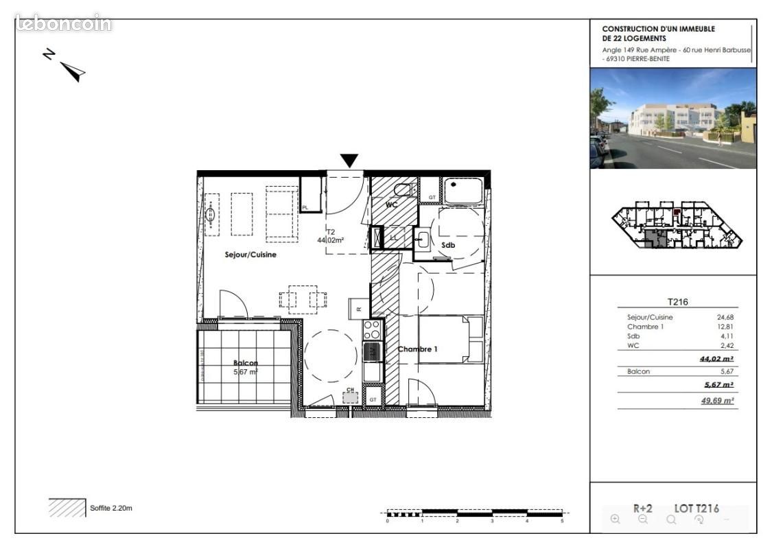 Appartement 2 pièces 44 m² · à Oullins-Pierre-Bénite · 44 m² · 772 €/mois