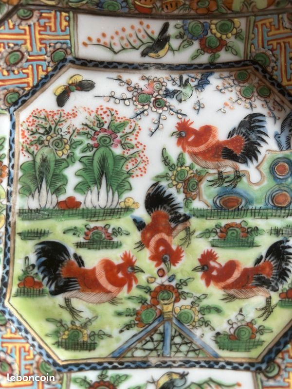 Petite ancienne vintage porcelaine de Chine carrée décor coq 15,3/15,3cm environ (image 3)