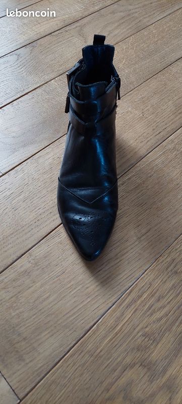 Bottines noires en cuir, marque Stéphane Gontard (image 2)