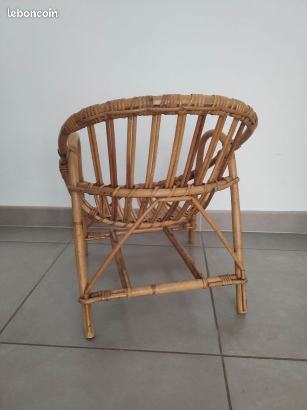 Fauteuil chaise vintage corbeille en rotin (image 3)