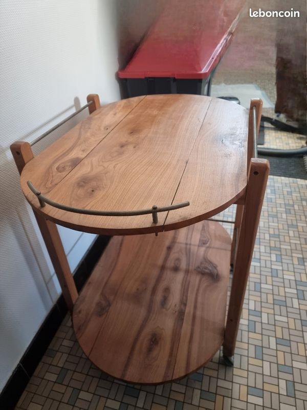 Desserte roulante scandinave vintage , bois noyer massif , bar roulant chariot 1950 (image 3)