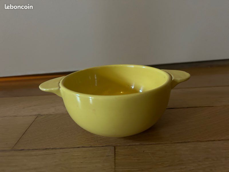 Bol Ancien Jaune En Porcelaine - Années 1940, Diamètre 12,5 Cm, Hauteur 7 Cm, Vintage Français