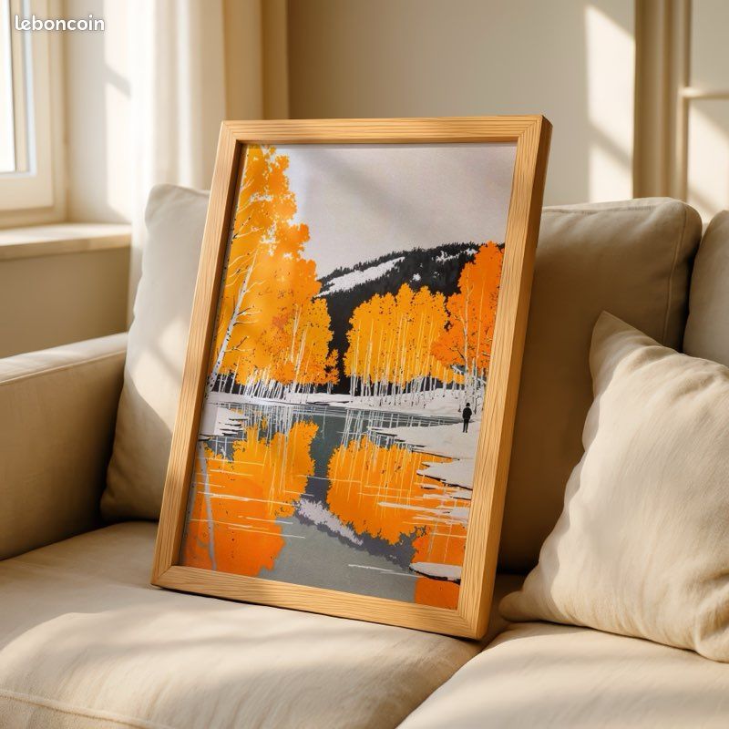 Toile affiche paysage automne foret arbres dore lac montagne deco murale (image 7)