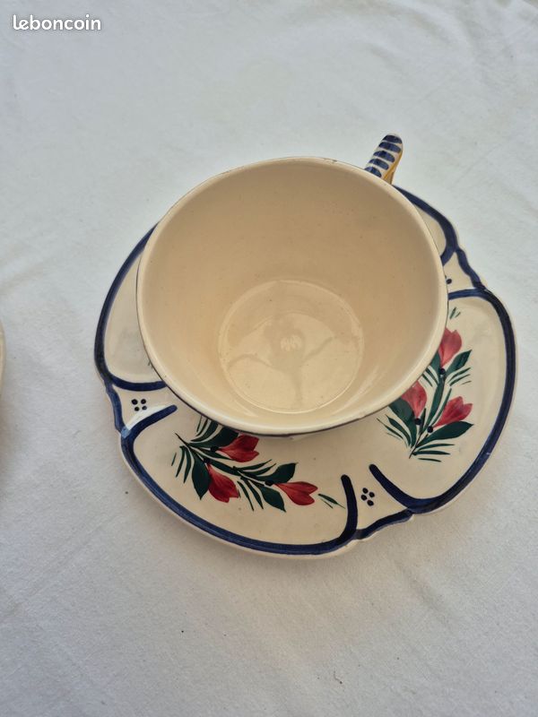 Tasse à Chocolat Style Quimper - Faïence Peinte à La Main - Pont-l'Évêque - Lot