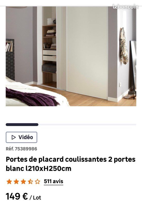 Porte de placard coulissante blanche avec rail (image 3)