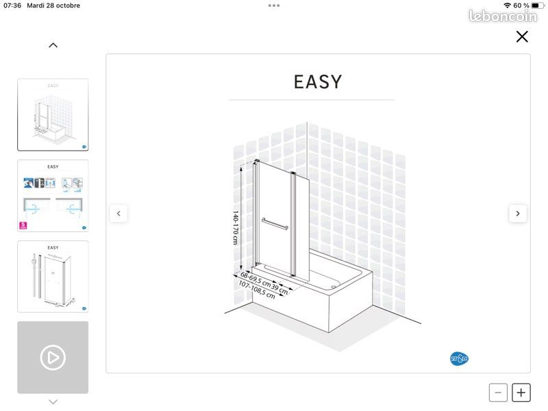 Pare-baignoire pivotant relevable transparent (image 3)