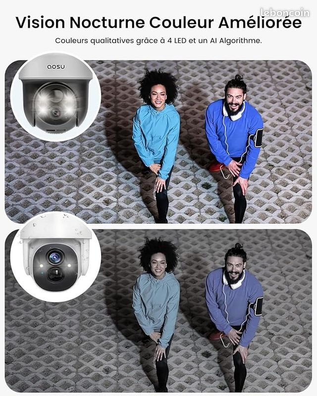 Caméra Surveillance Solaire Extérieur AOSU 2K - 360° PTZ, Vision Nuit Couleur, Alarme, Audio