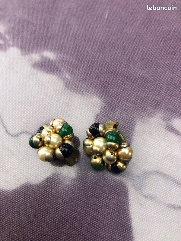 Boucles D'oreilles Vintage Clips En Nacre - Occasion, Fermoir Clips