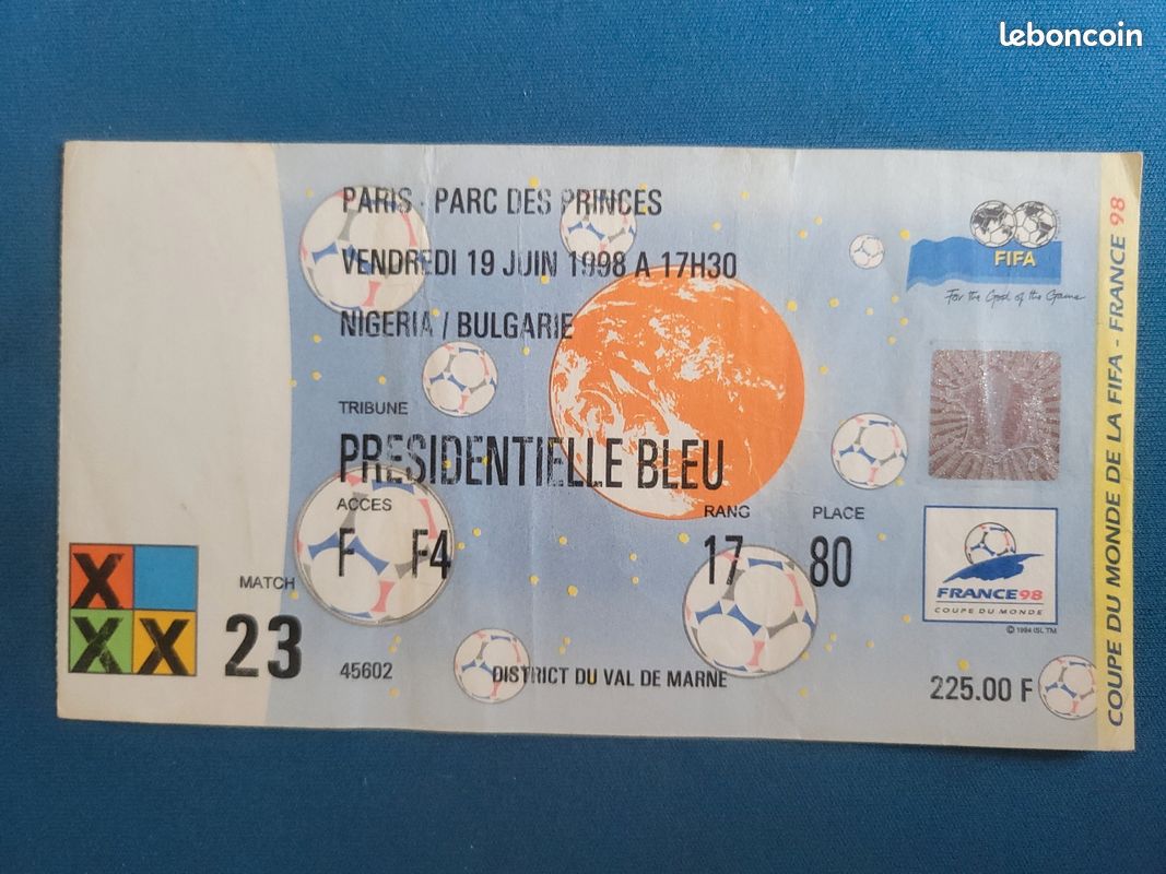 Ticket Coupe Du Monde 1998 – Nigeria Vs Bulgarie (Match 23) – France 98, Collector