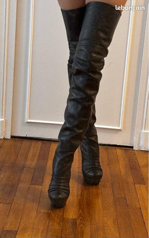 Cuissardes Pollini En Cuir Patiné Camel, Taille 37.5, Talon Moyen, Occasion Peu Portées