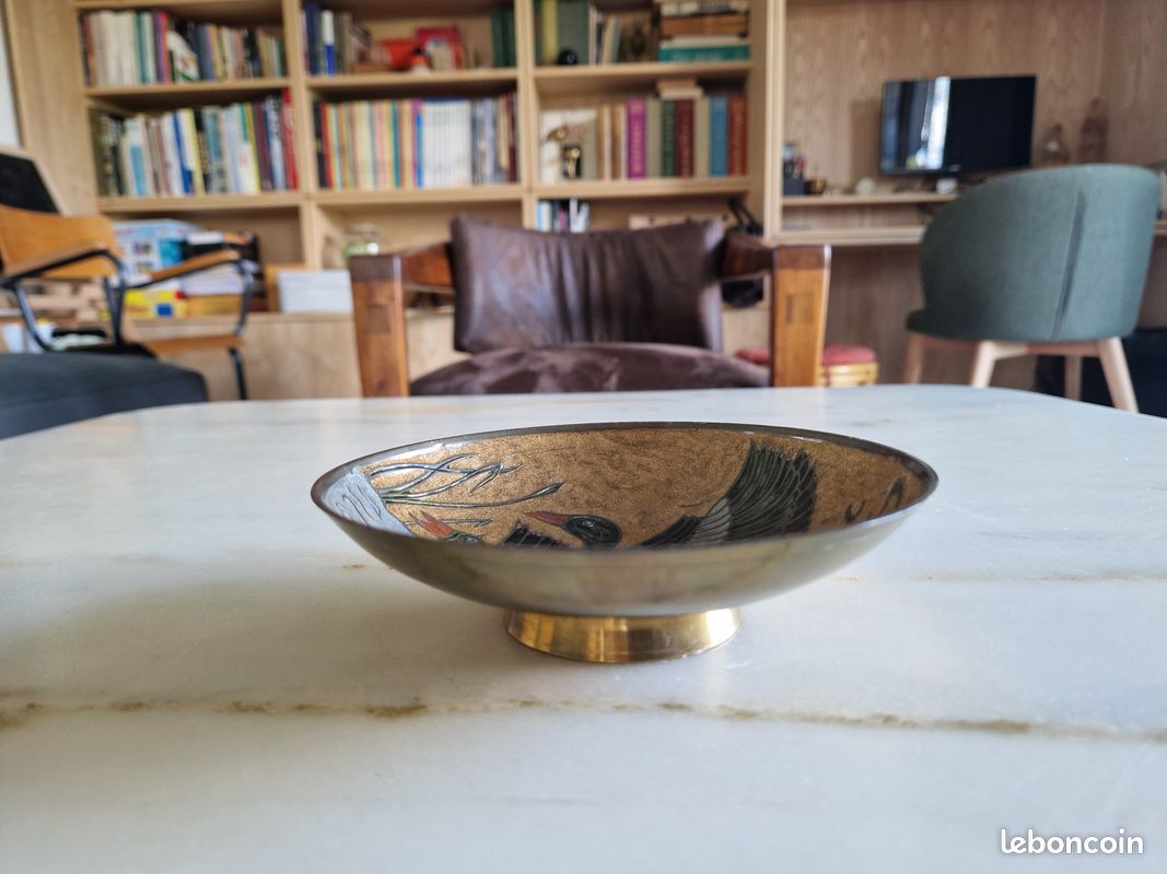 CENDRIER EN LAITON émaux cloisonnés chinois - Chine ASIE - Décor floral
