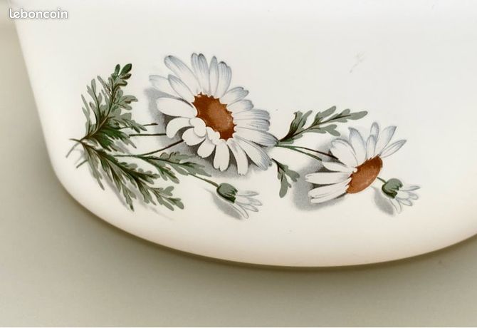 Cocotte Arcopal France - Vintage - Décor Fleurs Marguerites - Blanc - Four électrique/gaz