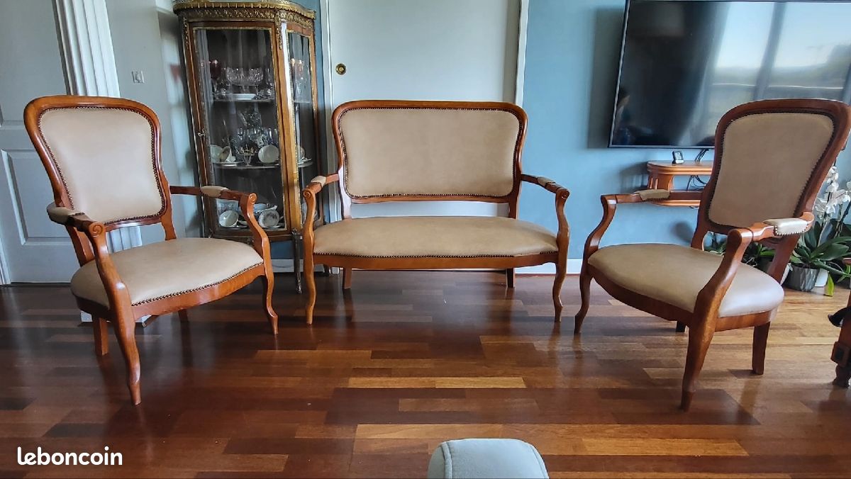 Salon: canapé + deux fauteuils en chêne massif (image 1)