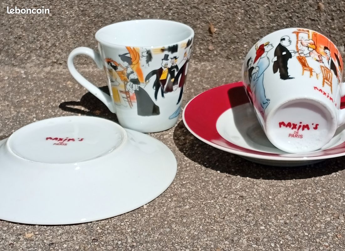 525⚜️ Service Quatre Tasses à Café + Soucoupes Maxim's De Paris Neuf