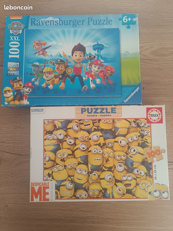 Lot 2 Puzzles 100 pièces – Minions (Bois) & Pat' Patrouille XXL – Dès 6 ans (image 1)