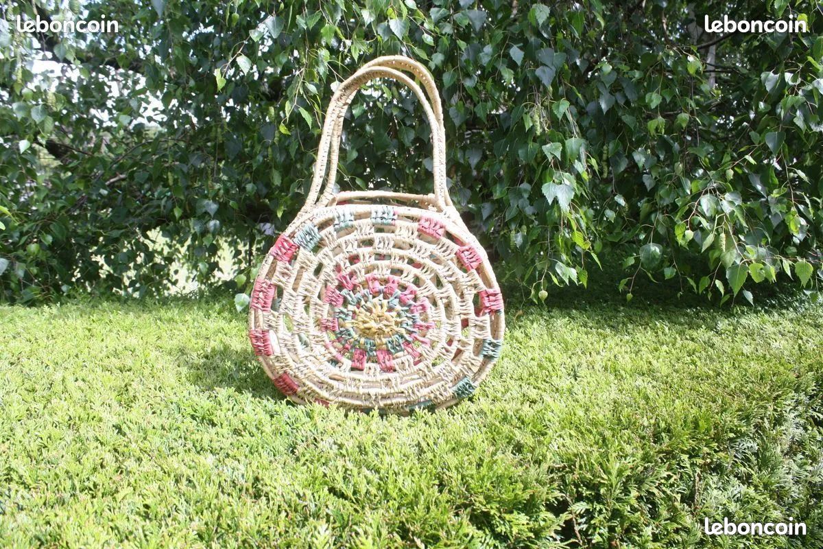 Panier sac osier rond vintage Accessoires Bagagerie