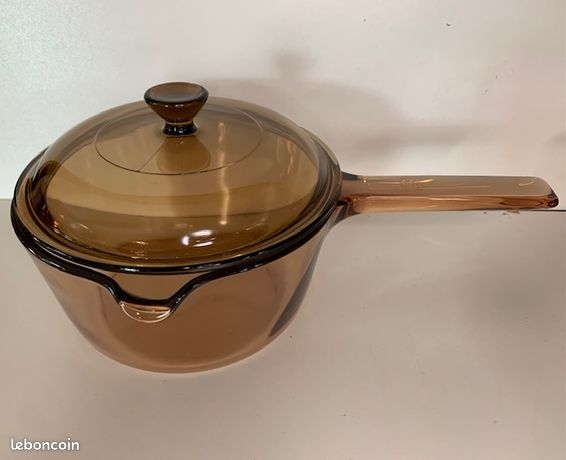 Faitout Corning Vision En Verre Vintage - Marron, Avec Couvercle - Occasion