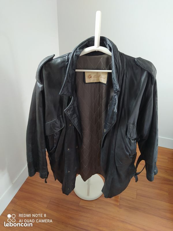 Veste Homme en cuir noir Vintage années 80 (image 3)