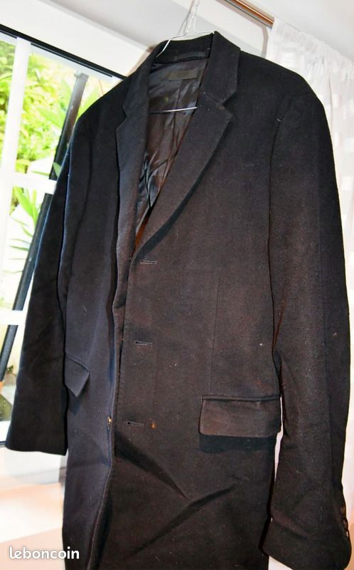 Manteau homme noir Uniqlo, en laine et cachemire (image 2)
