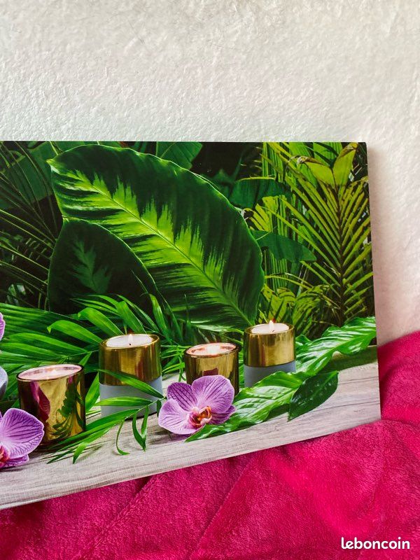 Tableau lumineux zen – Orchidées & bougies – 90 x 30 cm (image 4)