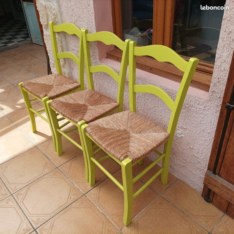 Lot 3 chaises bois rottin be vert (image 2)