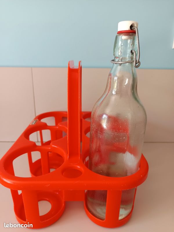 Ancien PORTE BOUTEILLE Plastic ORANGE Vintage 1970 Seventies Made in