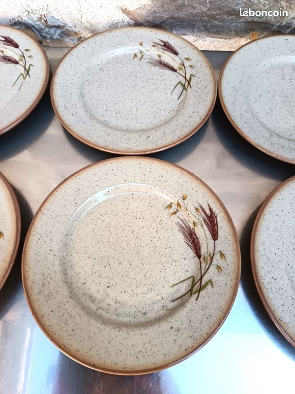 Assiettes à dessert beiges en grès - Lot de 2 - 20 cm - Vaisselle