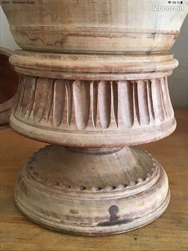 Grande Grolle en Bois Tourné Sculptée - H 40 cm (image 8)