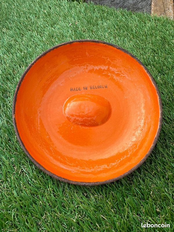 Dessous-de-plat Rond Vintage, Fonte émaillée Orange, Art Nouveau, Occasion