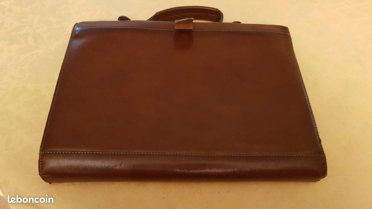 Serviette ancienne en cuir vieilli - marque Henri HERY (image 4)