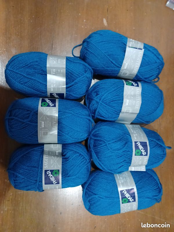 Lot De 7 Pelotes De Laine Phildar Baladin - Couleurs Bleue Et Bis (naturel) - Neuf