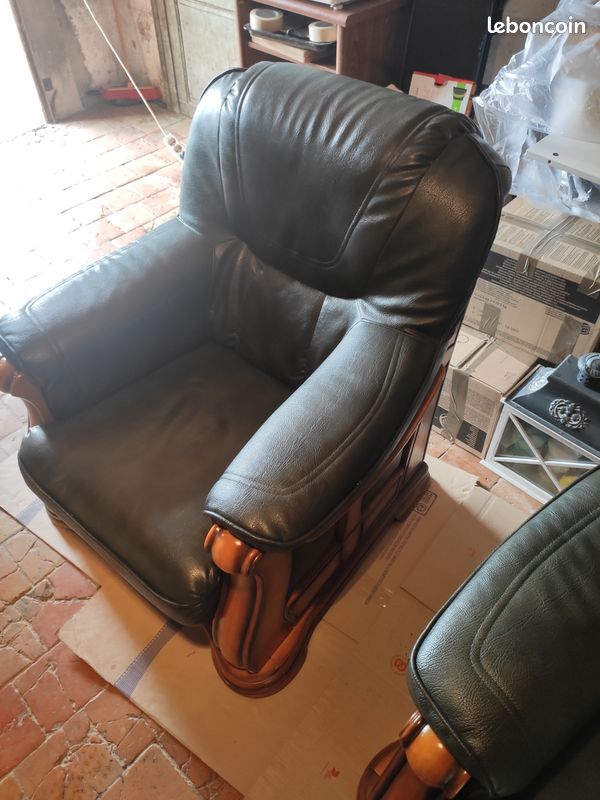 Fauteuil bois et cuire (image 3)