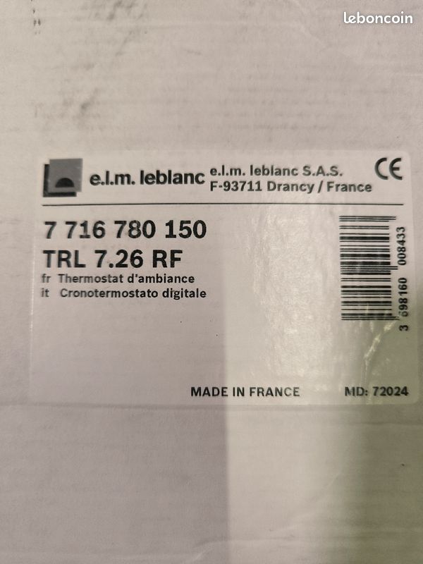 Thermostat mural programmation hebdomadaire avec radio fréquence TRL 7.26RF réf. 7716780150 (image 3)