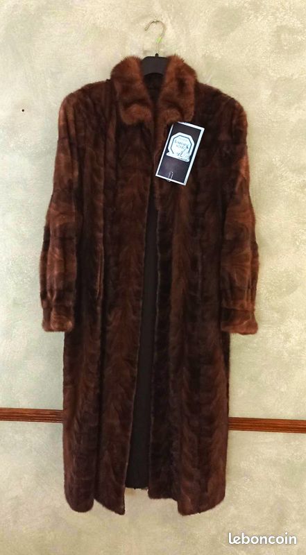 Manteau En Fourrure Véritable De Viselle Taille S - Vintage, Satin, Marron, Très Bon état