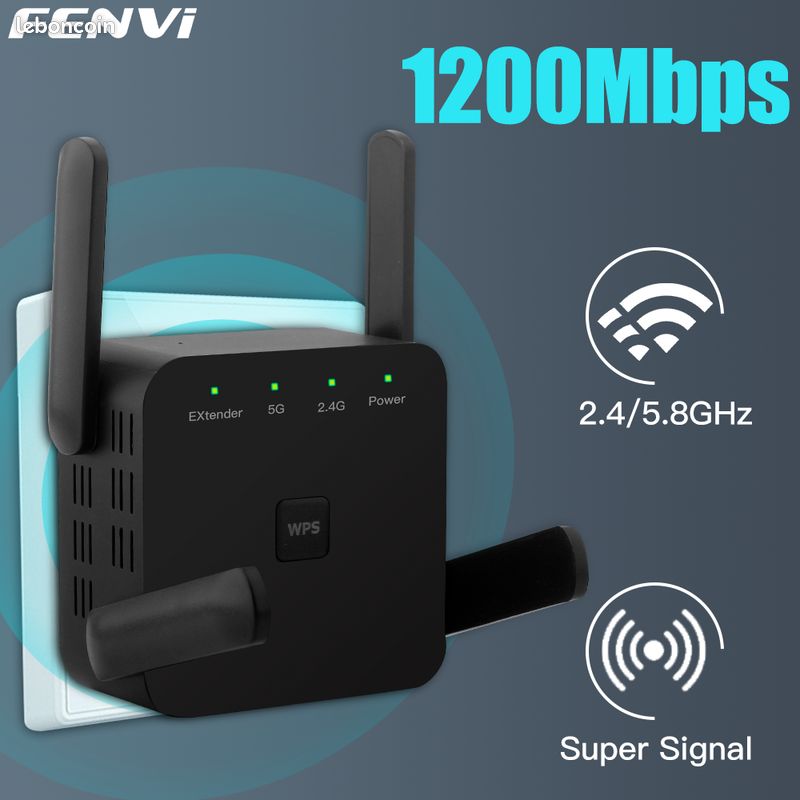 Répéteur Wi-Fi - KZQ - 1200 Mbps - Double bande 2,4/5 GHz - 4 antennes - 360° couverture - Informatique