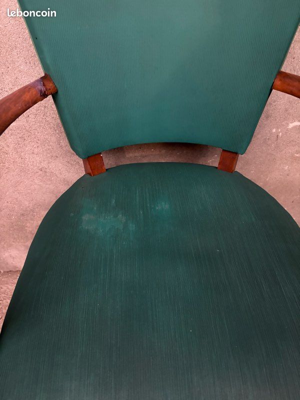 Fauteuil Bridge Moustache année 50 bois et skai vert (image 2)