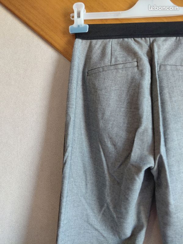 Pantalon Jennyfer Taille 34 Gris Chiné Tailleur Cigarette Slim Bandes Noires Habillé (image 10)